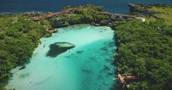 Yeşil tropik arazide tuzlu su gölü. Bitkiler, ağaçlar, Weekuri lagünü otları, Sumba Adası. — Stok fotoğraf