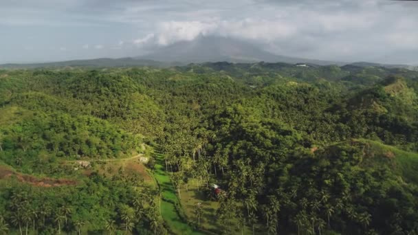 Misty green rainforest mounts aerial view at Legazpi, Philippines, Asia. Ciel nuageux avec de fortes pluies — Video