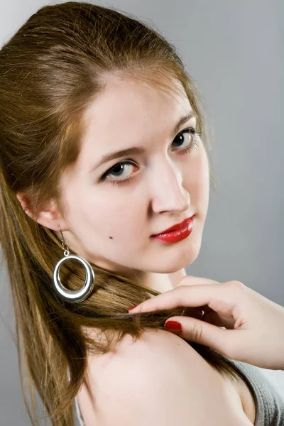 Portrait Beautiful Long Haired Girl — Stock Photo, Image