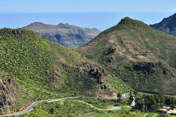 Mooi Landschap Van Gran Canaria Kijk Teer Weg Groene Bergen — Stockfoto