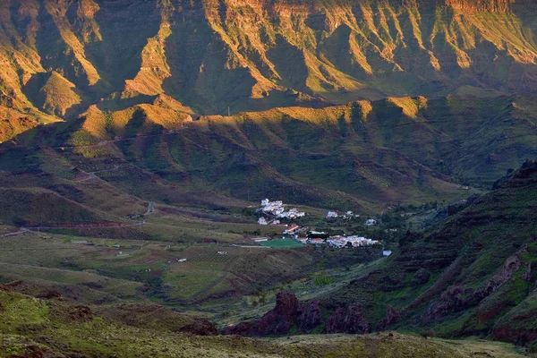 Horská Krajina Při Západu Slunce Ostrov Gran Canaria Kanárské Španělsko — Stock fotografie