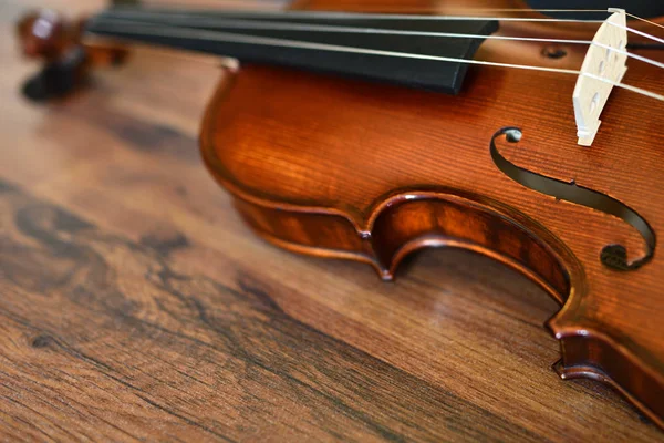 Violon Sur Fond Bois Rustique Profondeur Champ Faible — Photo