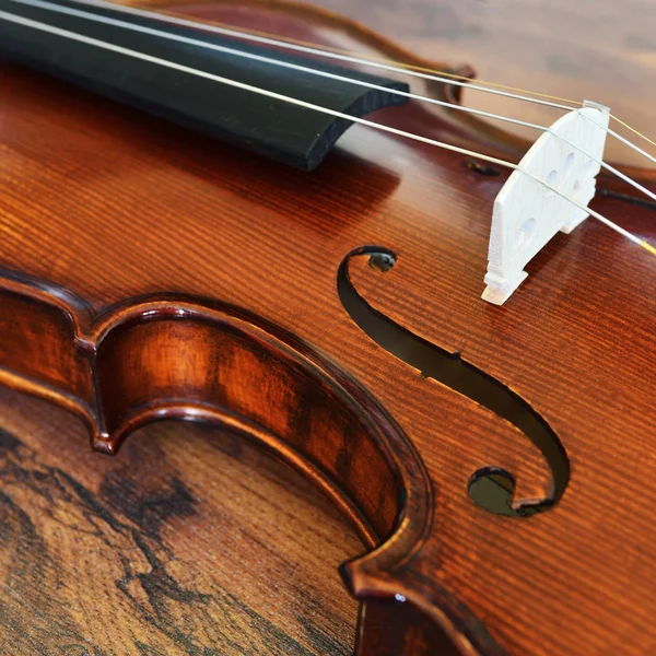 Violin Waist Detail Rustic Wooden Background Shallow Depth Field — Stock Photo, Image
