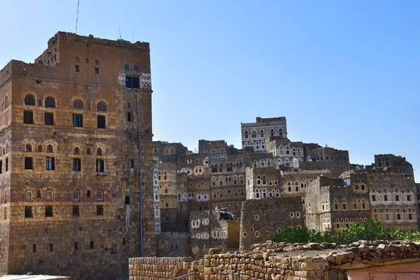 Arquitectura Medieval Yemení Tradicional Pueblo Hajjarah Las Montañas Haraz Yemen — Foto de Stock