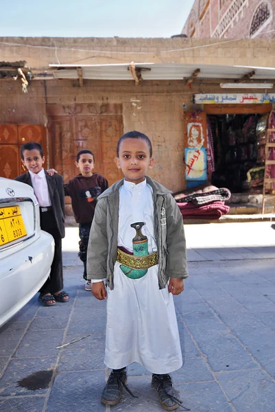 Sanaa Yemen March 2010 Unidentified Yemeni Little Boys Traditional Clothes — Stock Photo, Image