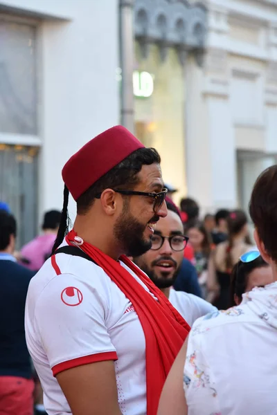 Moskau Russland Juni 2018 Tunesische Fans Auf Der Nikolskaja Straße — Stockfoto