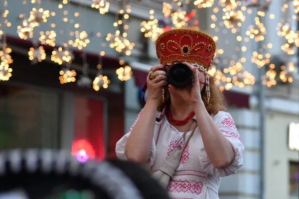 Moskau Russland Juni 2018 Russische Fußballfan Fotografiert Auf Straßen Von — Stockfoto