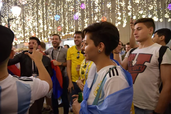 Moskova Rusya Haziran 2018 Arjantinli Futbol Fan Kız Moskova Gece — Stok fotoğraf