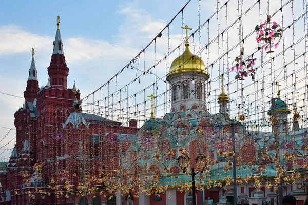 Rua Nikolskaya Moscou Decorada Com Iluminação Durante Copa Mundo 2018 — Fotografia de Stock