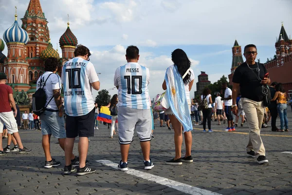 Moskau Russland Juni 2018 Fußballfans Aus Argentinien Auf Dem Roten — Stockfoto
