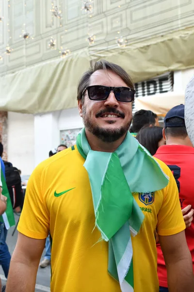 Moskau Russland Juni 2018 Brasilianischer Fußballfan Auf Den Straßen Von — Stockfoto