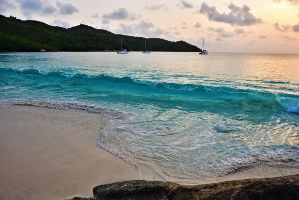 Sunset Beautiful Sandy Beach Anse Lazio Most Known Beach Seychelles — Stock Photo, Image