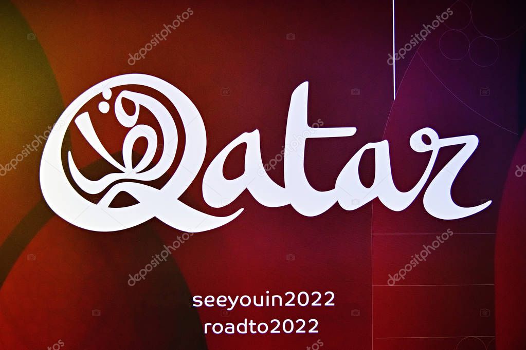 Moscow, Russia - July 14, 2018: Logo of the FIFA world Cup 2022 in Qatar with the inscription see you in 2022 and road to 2022