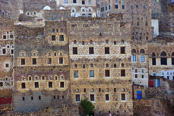 Παραδοσιακό Υεμένης Μεσαιωνικής Αρχιτεκτονικής Για Χωριό Του Hajjarah Στα Βουνά — Φωτογραφία Αρχείου