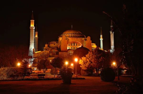 Weergave Van Moskee Hagia Sofya Januari Nachts Istanbul Turkije — Stockfoto