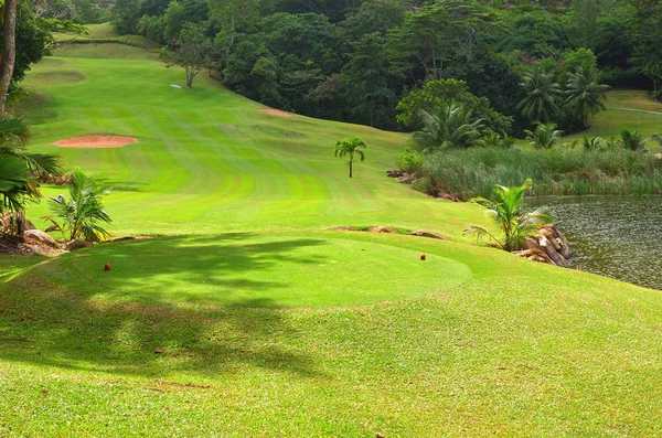 普拉兰 塞舌尔群岛的热带岛上的高尔夫球场 — 图库照片