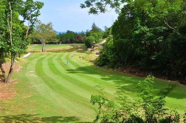 Campo Golfe Ilha Tropical Praslin Ilhas Seychelles — Fotografia de Stock