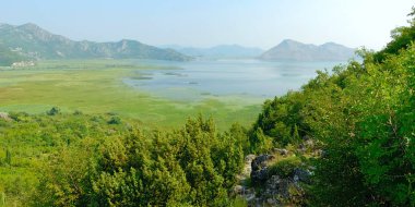 Büyük Gölü İşkodra Milli Parkı Karadağ üzerinde gündoğumu