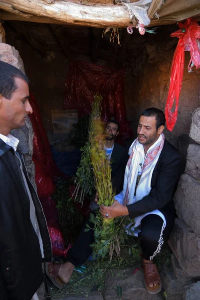 Sanaa Iêmen Março 2010 Negociantes Não Identificados Khat Catha Edulis — Fotografia de Stock