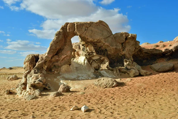 The Sahara desert, Western white desert, Gabel el Cristal, Cristal mountain. Egypt. Africa. Natural stone arch