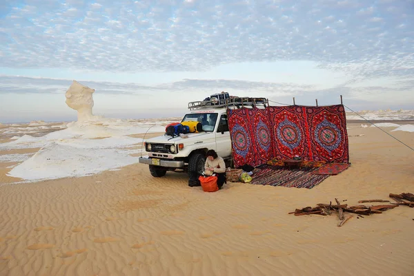 Sahara Mısır Aralık 2008 Sahara Çöl Safari Road Araç Kampı — Stok fotoğraf