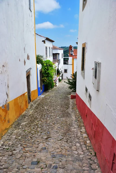 Charming Medieval Street Old Town Obidos Portugal Obidos Popular Tourist — Stock Photo, Image