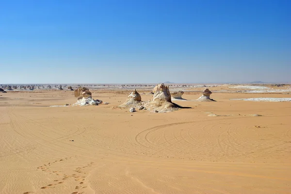 Beautiful landscape of desert. Abstract nature rock formations aka sculptures in Western White desert, Sahara. Egypt. Africa