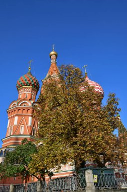 Saint Basil Katedrali ve Kremlin düşüş görüntüleyin. Ünlü simge 