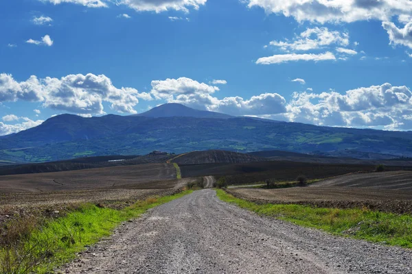 Sonbahar Kırsal Manzara Pienza Toskana Talya Toprak Yol Boyunca Bir — Stok fotoğraf