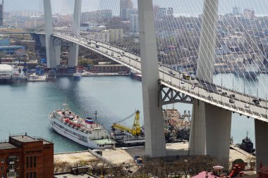 Vladivostok, Rusya. Şehir manzarası ve Altın Köprü