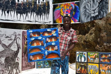 Kendwa, Zanzibar, Tanzanya, Afrika sahillerindeki Tingatinga satıcısı