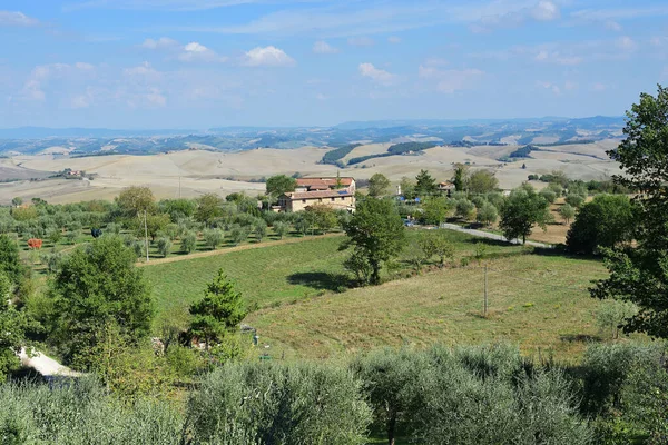 Paysage Rural Idyllique Toscan Avec Ferme Automne Italie Europe — Photo