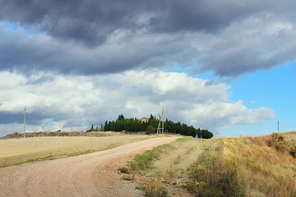 Country Road Tuscany Farmhous Plowed Field Autumn Italy Europe — Stock Photo, Image