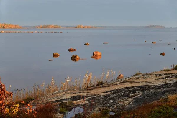 Hermoso Paisaje Orilla Del Mar Blanco Amanecer Golfo Onega Karelia —  Fotos de Stock