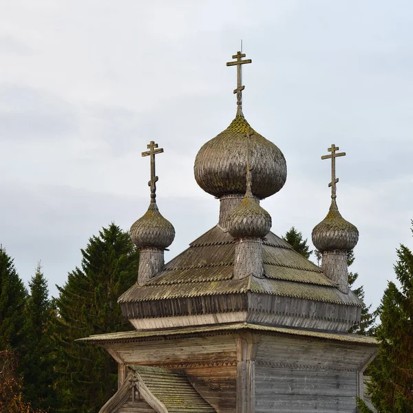 Rusko Karelie Pětihlavá Koruna Antického Pravoslavného Petra Pavla Dřevěného Kostela — Stock fotografie