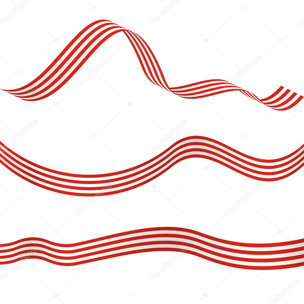 Striped Ribbons. Decorative Design Elements. / Set of three red-white wavy striped ribbons isolated on white background