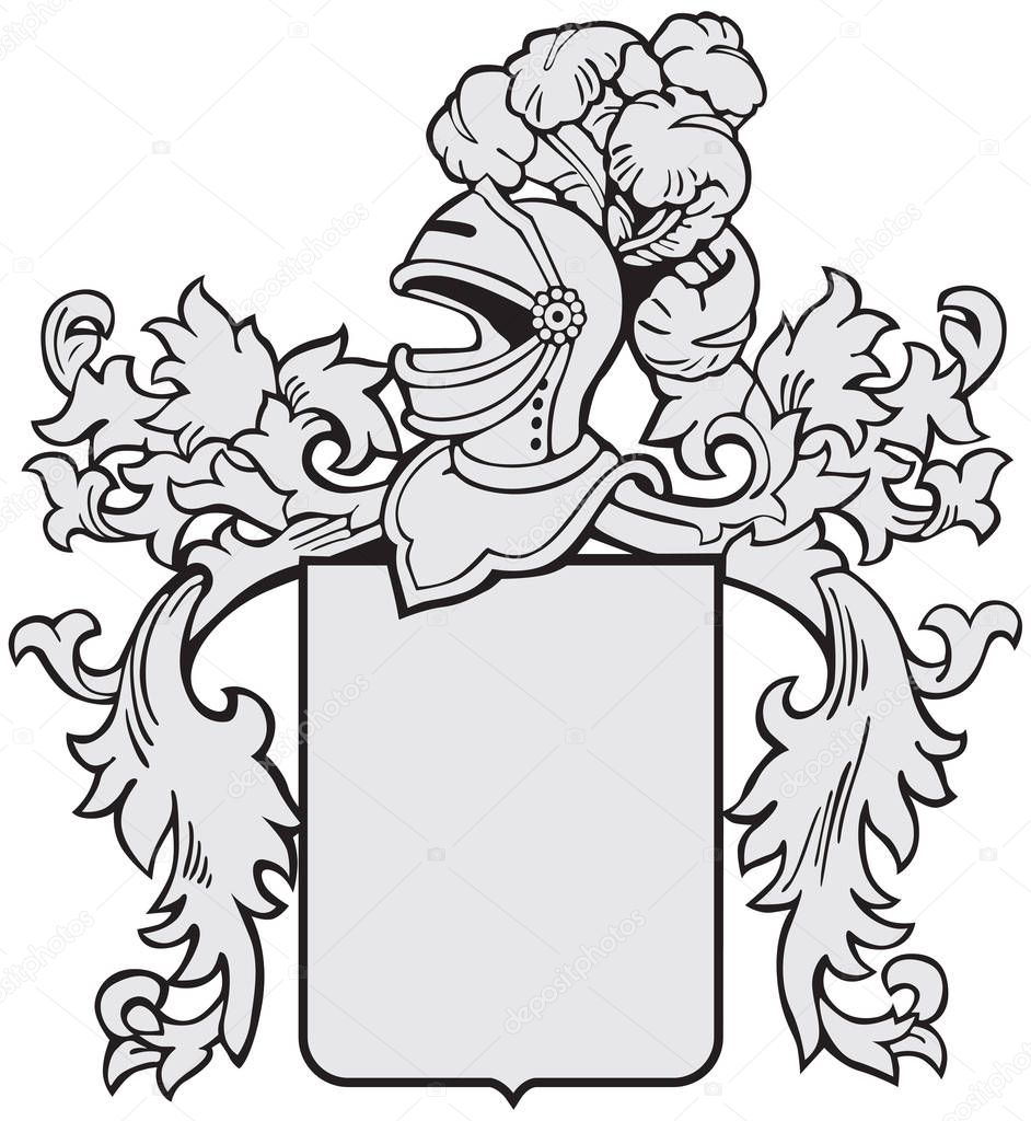 Vector illustration of medieval coat of arms, executed in woodcut style, isolated on white background. No blends, gradients and strokes.