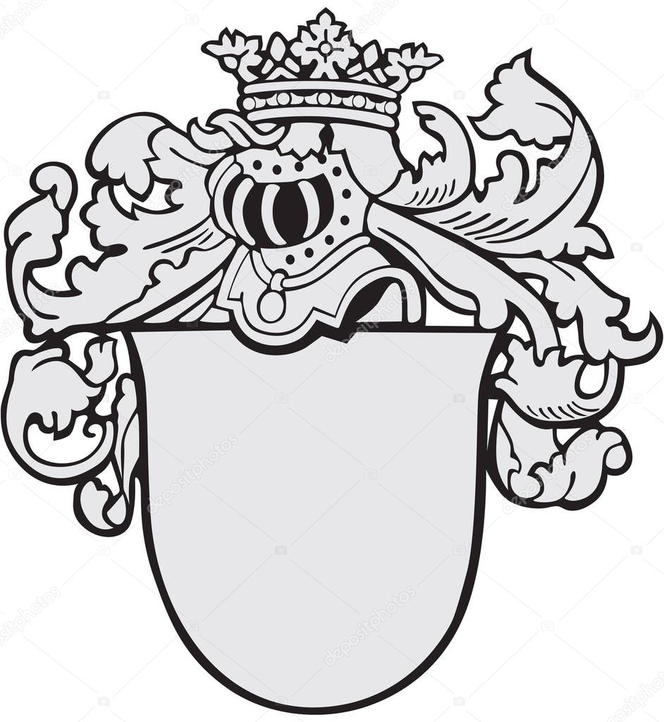 Vector illustration of medieval coat of arms, executed in woodcut style, isolated on white background. No blends, gradients and strokes.