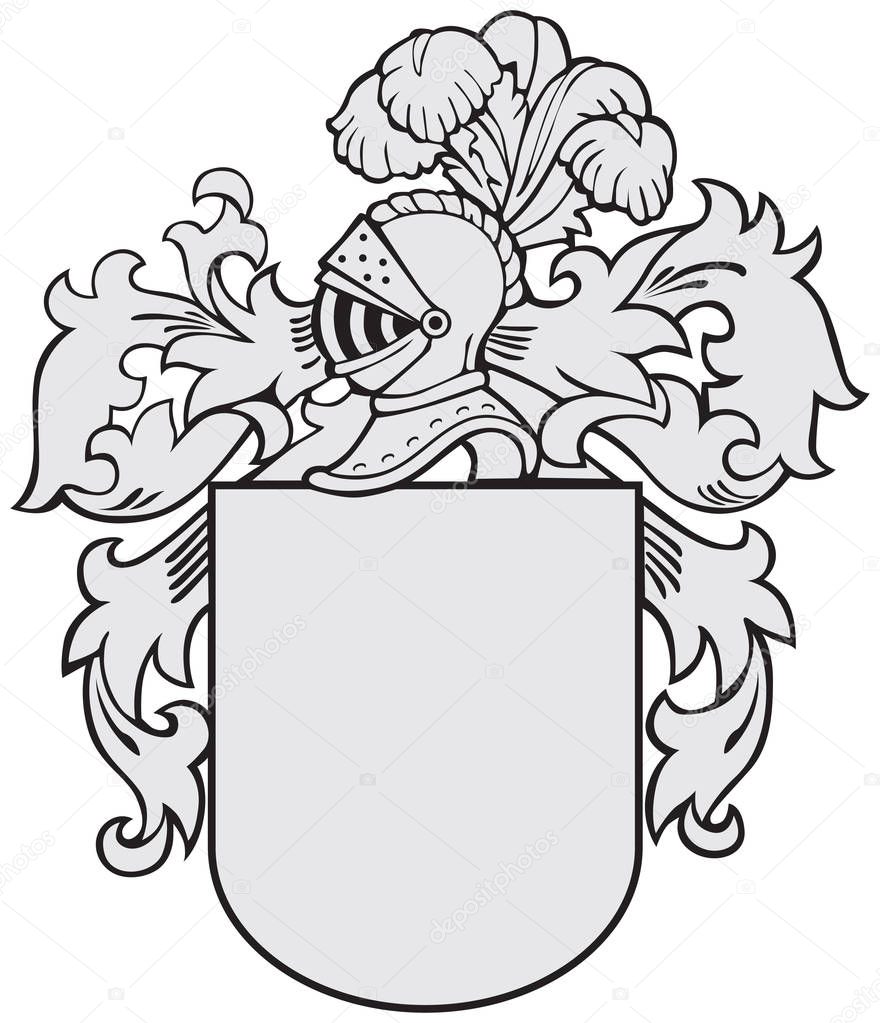 Vector illustration of medieval coat of arms, executed in woodcut style, isolated on white background. No blends, gradients and strokes.
