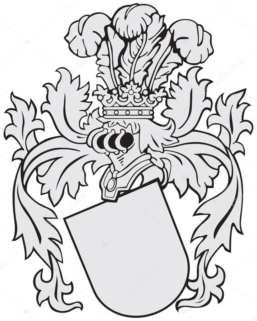 Vector illustration of medieval coat of arms, executed in woodcut style, isolated on white background. No blends, gradients and strokes.