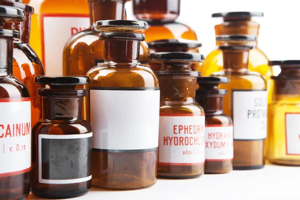 Бутылка Старинных Лекарств Чистым Этикеткой Аптеке — стоковое фото