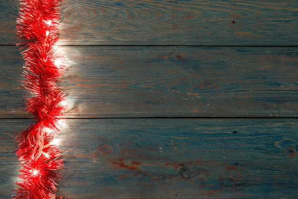 Kerstmis Rustieke Achtergrond Vintage Hout Met Verlichting Vrije Tekst Ruimte — Stockfoto
