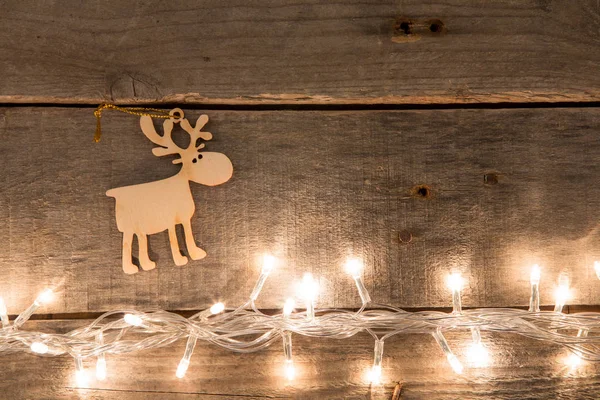 Noel Dekorasyonu Ahşap Arka Plan Işığı — Stok fotoğraf