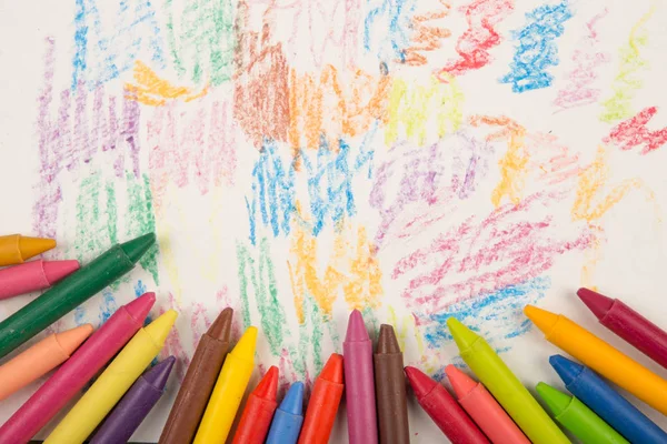 Crayons Sur Bureau Bois — Photo