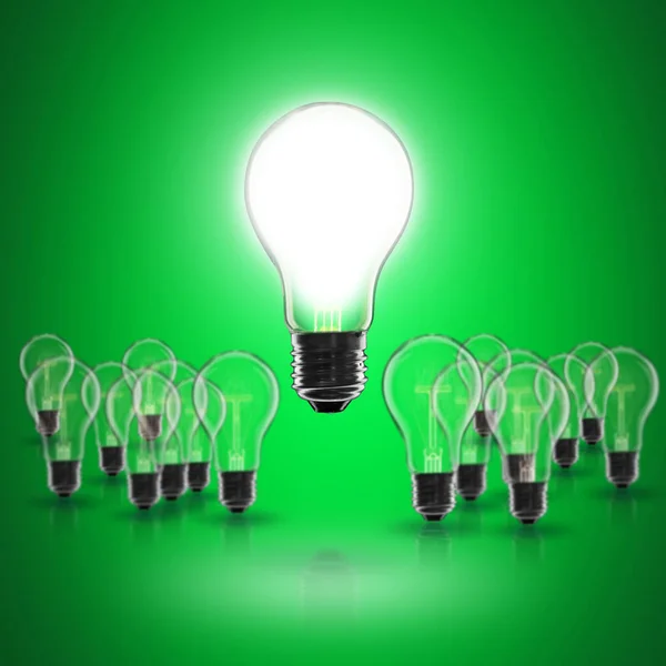 Idea Concetto Leadership Lampadina Incandescenza Sullo Sfondo Nero — Foto Stock