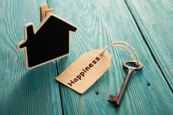 Home Security Concept Little House Old Key — Stock Photo, Image