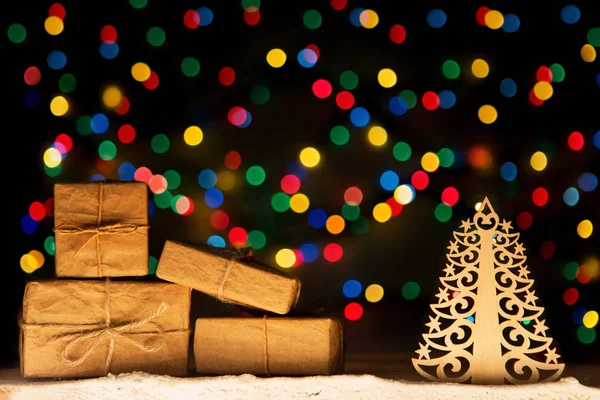 Stelle Luci Natale Albero Natale Decorazione Vintage Scatole Regalo Spazio Immagini Stock Royalty Free