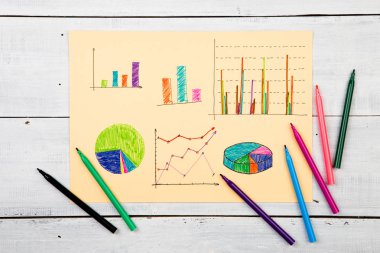  Financial graphs drawn with colored pens clipart