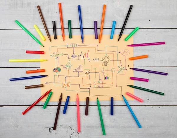 Diagrama criativo desenhado com canetas coloridas — Fotografia de Stock