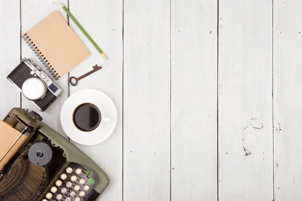 Writer's workplace - wooden desk with typewriter 로열티 프리 스톡 사진